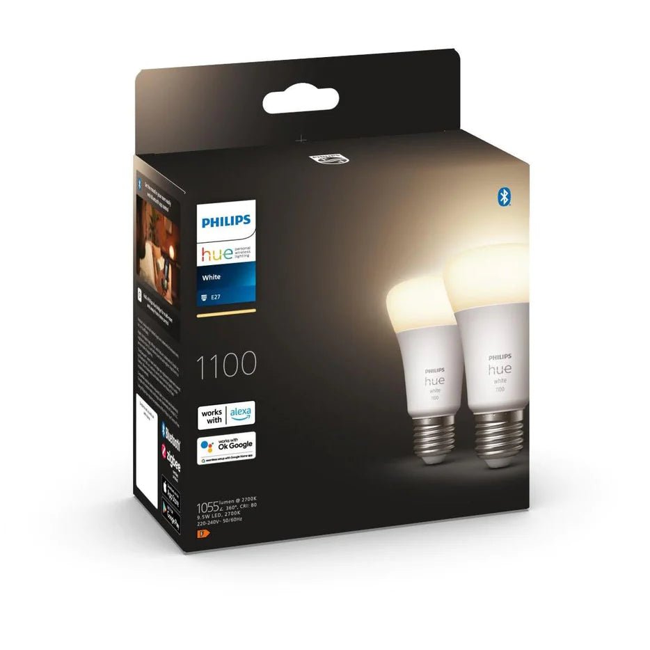 Philips Hue Smart Bulb 11W A60 E27 White (Twin Pack)